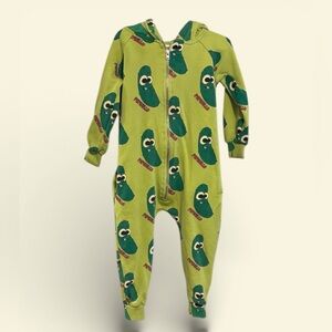 Hugo Loves Tiki 12-18 mo Playful Green Pickle Print Kids Footie with hood